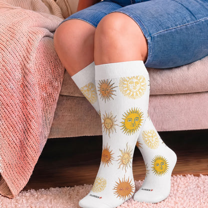 Chaussettes de compression rétro grande taille à effet œil et fleurs - Blanc (1 paire) - 4XL - image 3