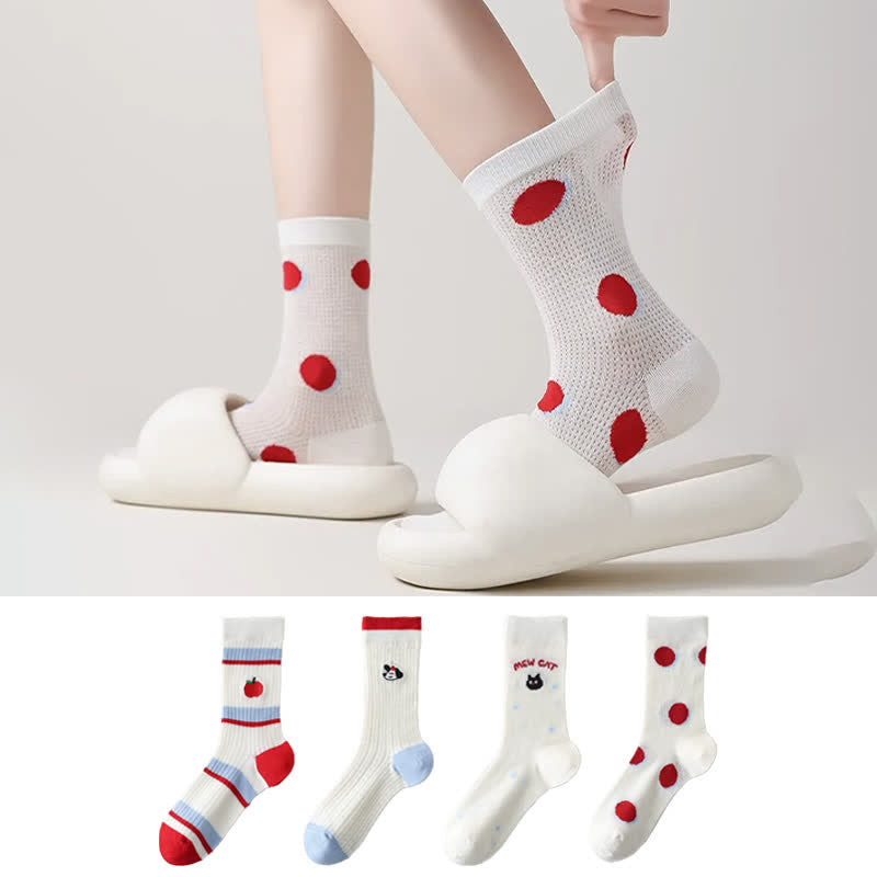 Chaussettes courtes transparentes à pois (4 paires) - image 0