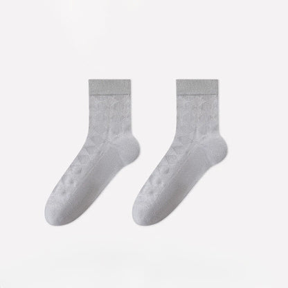 Chaussettes courtes en maille losange douce (4 paires) - Gris clair - EU40-45 (US7-11) - image 9