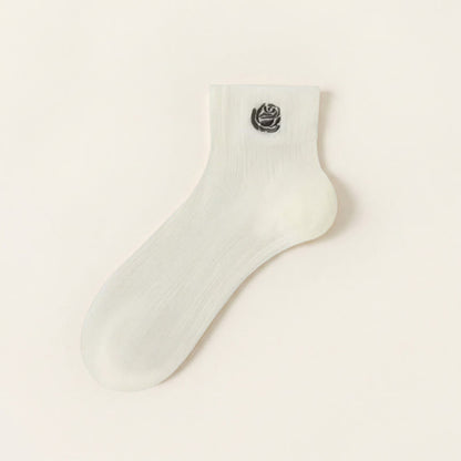 Chaussettes courtes transparentes brodées de Fuchsia (5 paires) - Blanc - UE35-39 (US2-6) - image 5