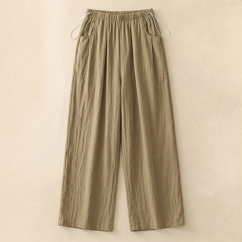 Adjustable Drawstring Elastic Waist Wide Leg Pants - Khaki - 4XL - image 1