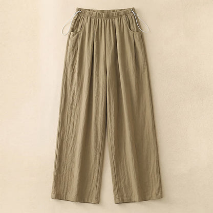 Adjustable Drawstring Elastic Waist Wide Leg Pants - Khaki - 4XL - image 1