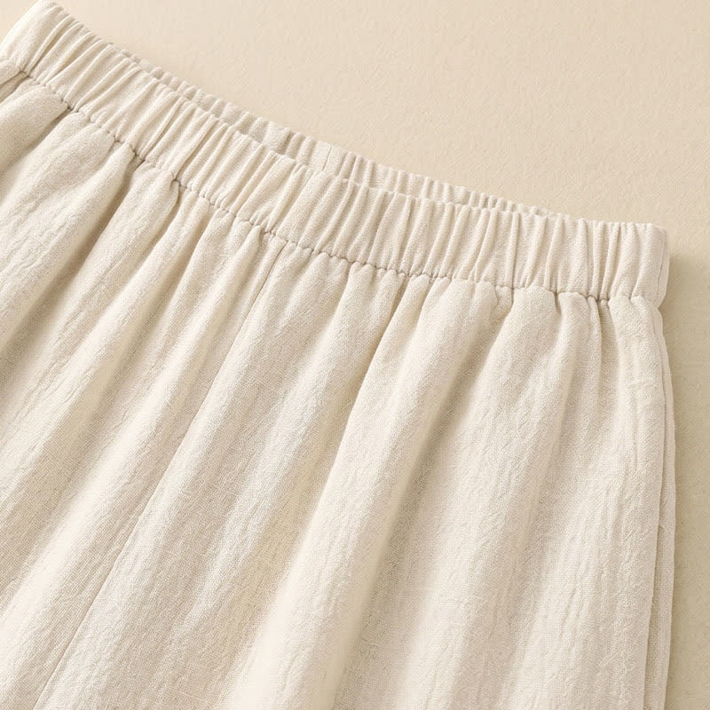 Pantalon décontracté à jambes larges et cordon de serrage en lin mélangé - image 2