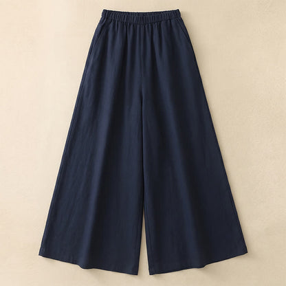 Pantalon décontracté à jambes larges et cordon de serrage en lin mélangé - Navy Blue - 4XL - image 0