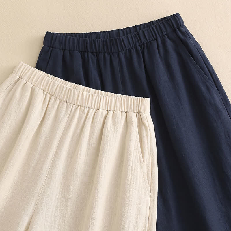 Pantalon décontracté à jambes larges et cordon de serrage en lin mélangé - image 5