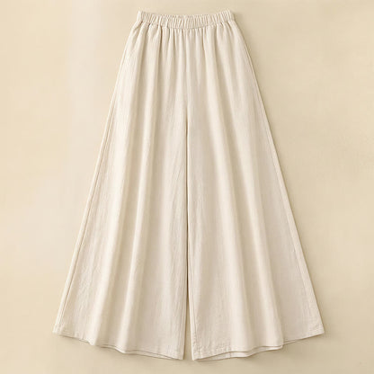 Pantalon décontracté à jambes larges et cordon de serrage en lin mélangé - Beige - 4XL - image 1