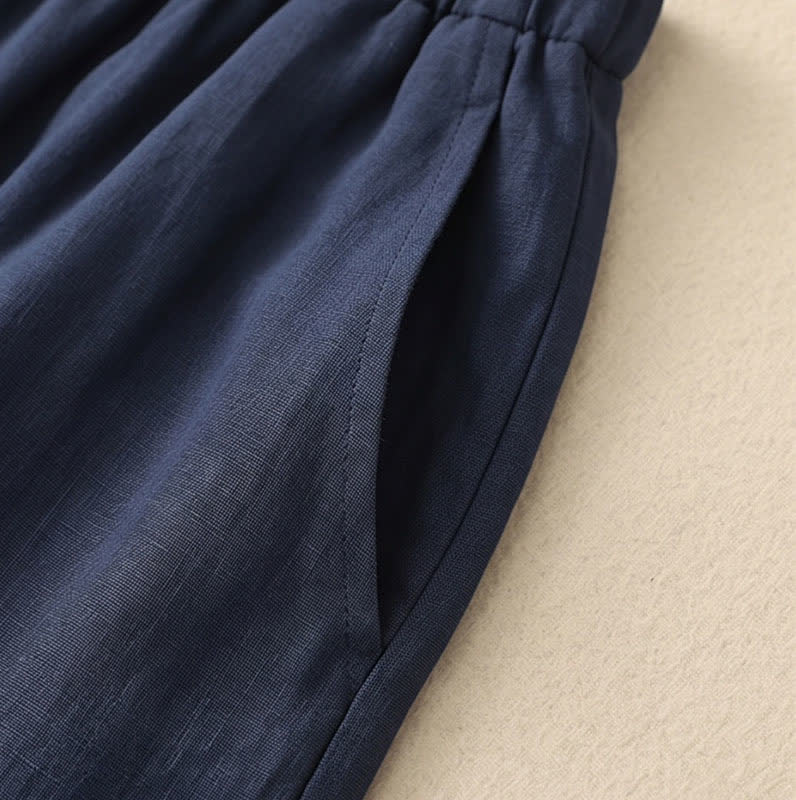 Pantalon décontracté à jambes larges et cordon de serrage en lin mélangé - image 10