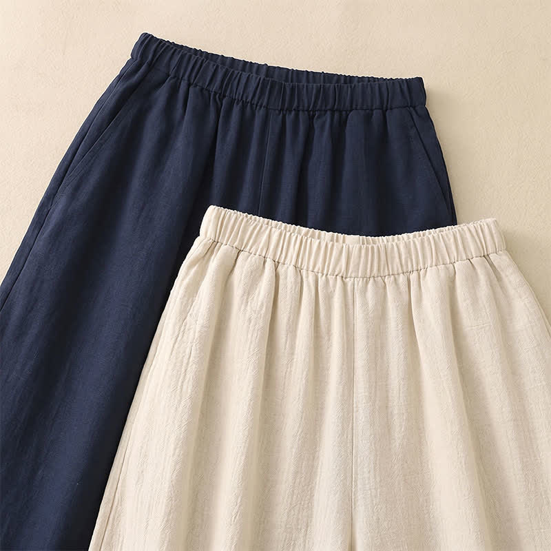 Pantalon décontracté à jambes larges et cordon de serrage en lin mélangé - image 4