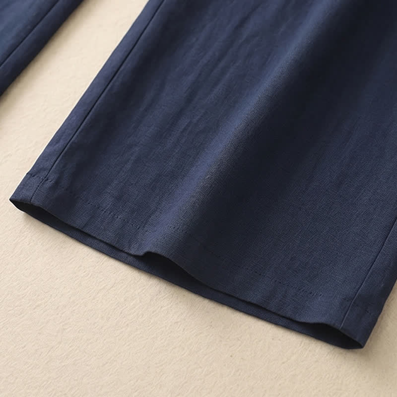 Pantalon décontracté à jambes larges et cordon de serrage en lin mélangé - image 9