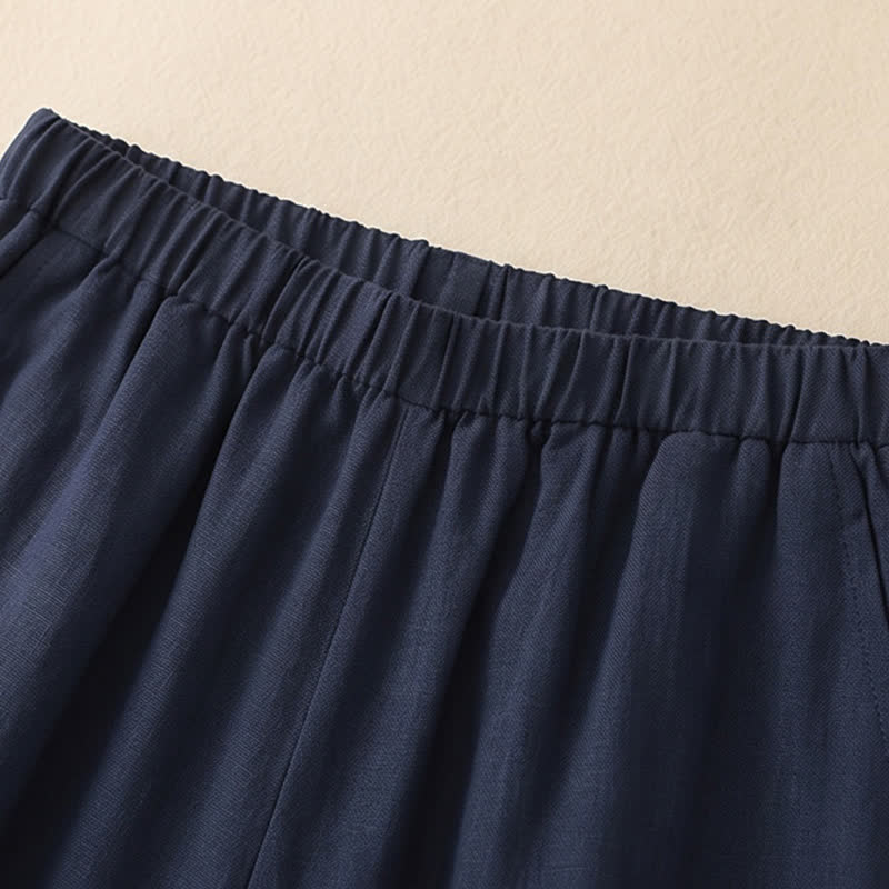 Pantalon décontracté à jambes larges et cordon de serrage en lin mélangé - image 3