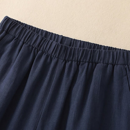 Pantalon décontracté à jambes larges et cordon de serrage en lin mélangé - image 3