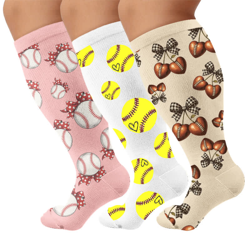 Chaussettes de compression côtelées à nœud papillon grande taille - Multicolore (3 paires) - 4XL - image 4