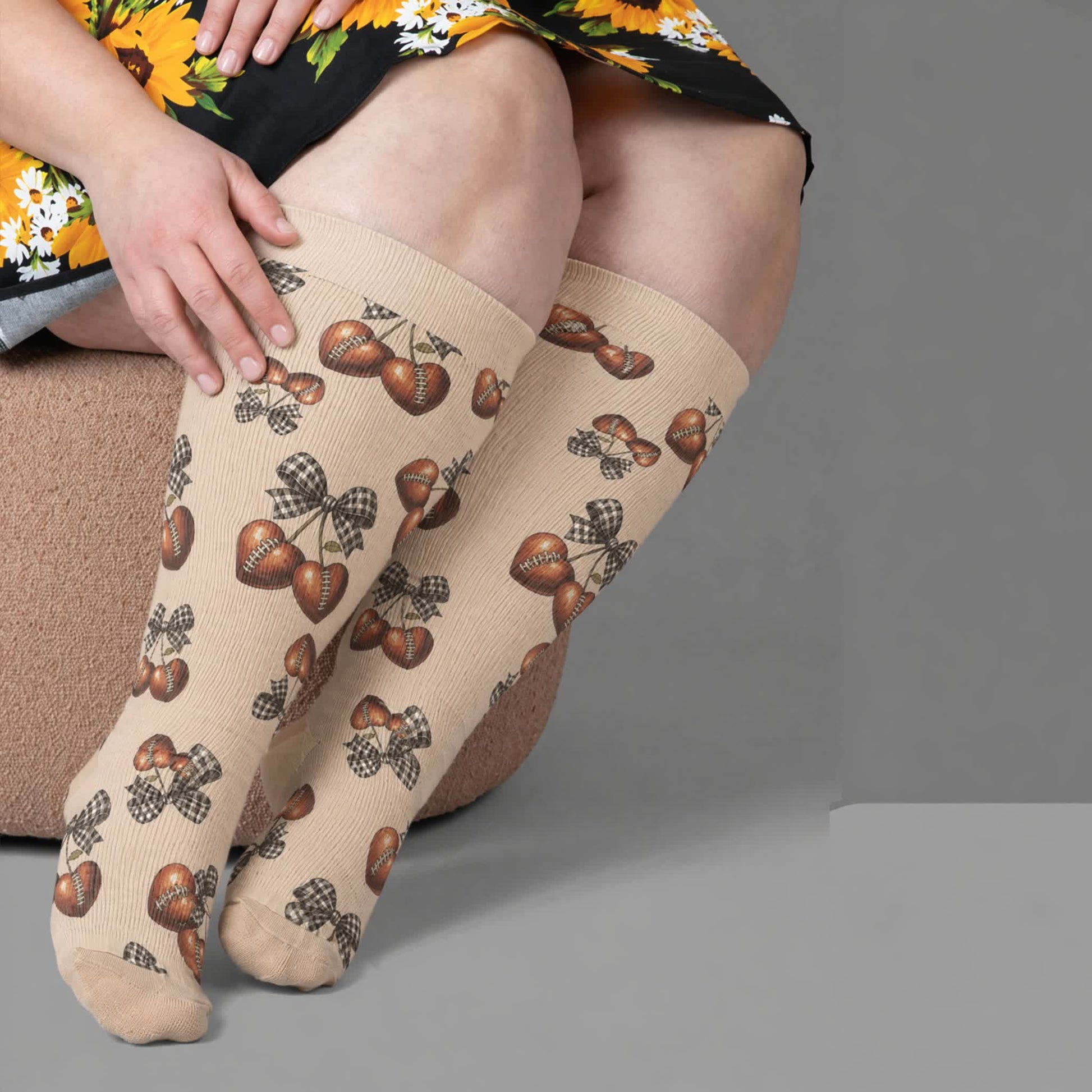 Chaussettes de compression côtelées à nœud papillon grande taille - Abricot (1 paire) - 4XL - image 3