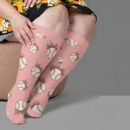 Chaussettes de compression côtelées à nœud papillon grande taille - Rose (1 paire) - 4XL - image 1