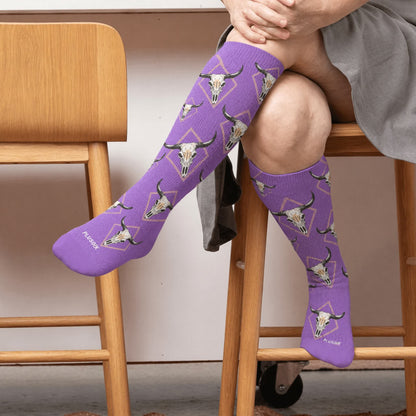 Chaussettes de compression grande taille à motif de taureau western - Violet (1 paire) - 4XL - image 3
