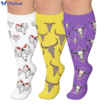 Chaussettes de compression grande taille à motif de taureau western - image 0