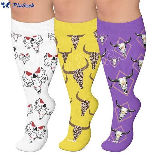 Chaussettes de compression grande taille à motif de taureau western - image 0