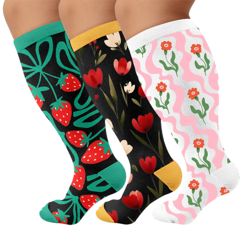 Chaussettes de compression Strawberry Vine grandes tailles - Multicolore (3 paires) - 4XL - image 4