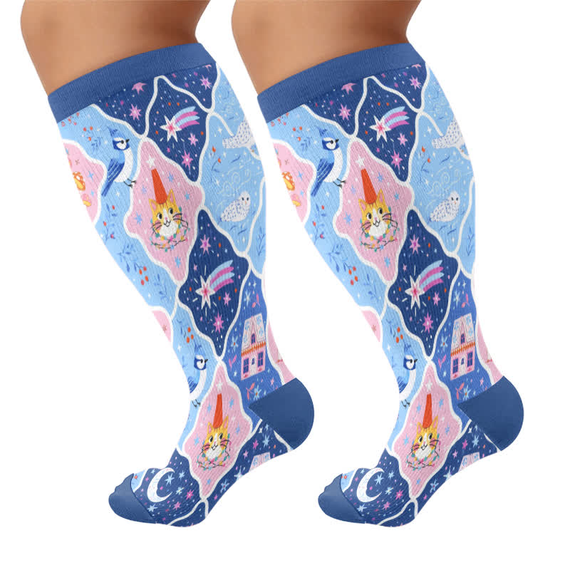Chaussettes de compression grandes tailles à papillon pastel - Bleu (1 paire) - 4XL - image 9