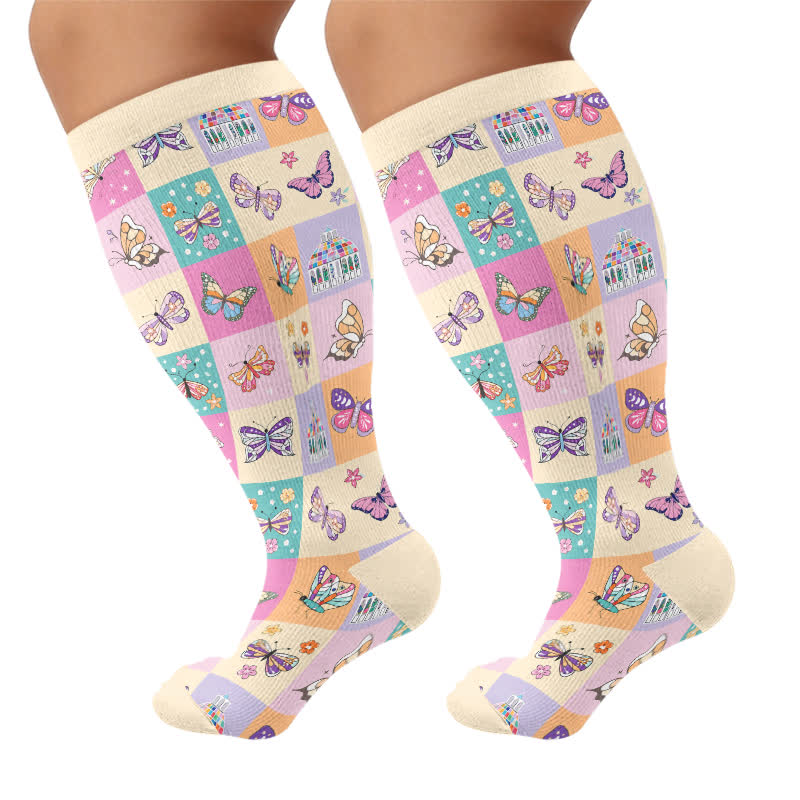 Chaussettes de compression grandes tailles à papillon pastel - Beige (1 paire) - 4XL - image 10