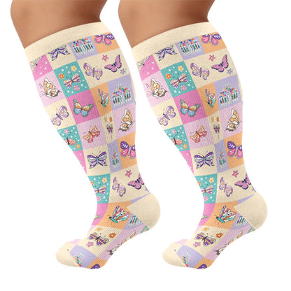 Chaussettes de compression grandes tailles à papillon pastel - Beige (1 paire) - 4XL - image 10