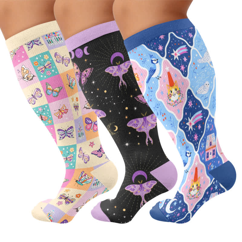Chaussettes de compression grandes tailles à papillon pastel - Multicolore (3 paires) - 4XL - image 4