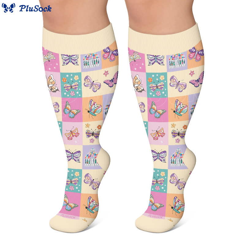 Chaussettes de compression grandes tailles à papillon pastel - image 5