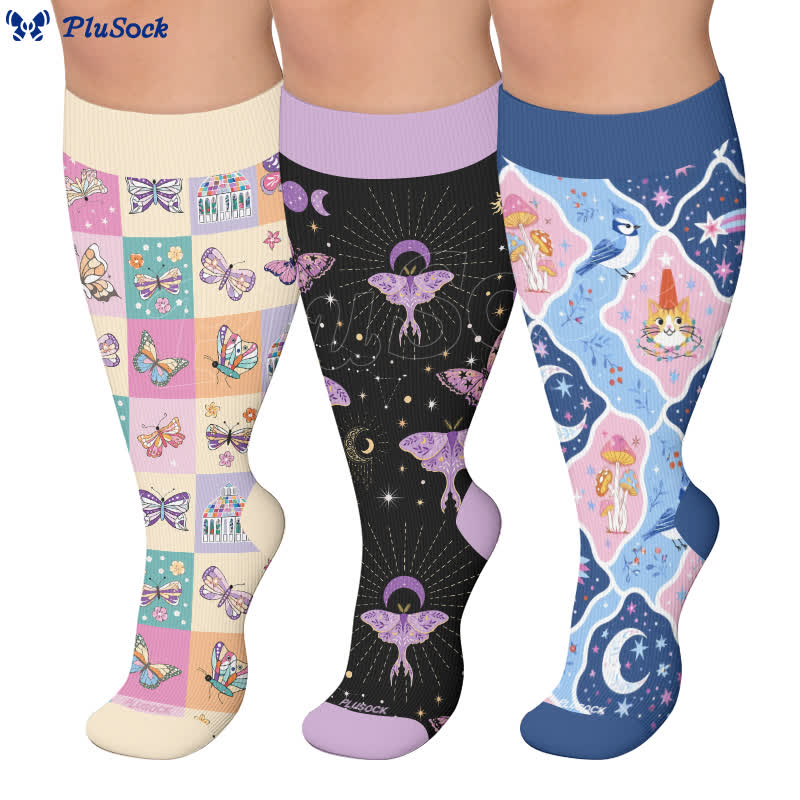 Chaussettes de compression grandes tailles à papillon pastel - image 0