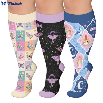 Chaussettes de compression grandes tailles à papillon pastel - image 0