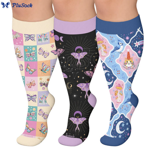 Chaussettes de compression grandes tailles à papillon pastel - image 0