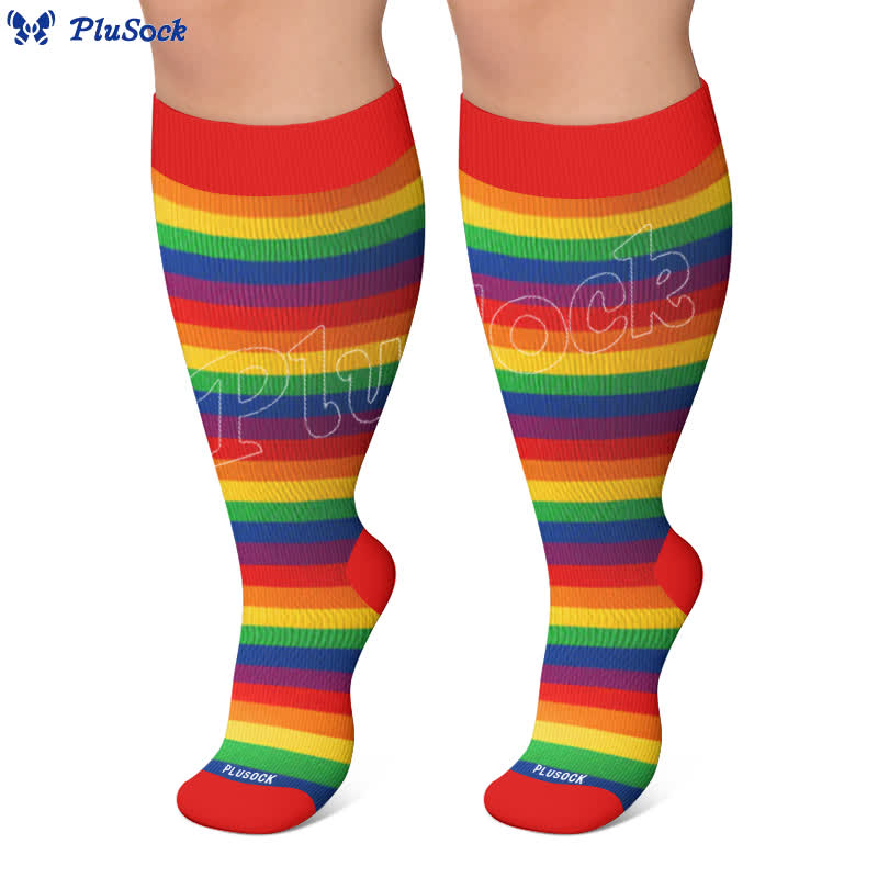 Chaussettes de compression grandes tailles à rayures arc-en-ciel - image 5