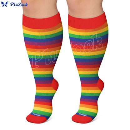 Chaussettes de compression grandes tailles à rayures arc-en-ciel - image 5