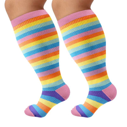 Chaussettes de compression grandes tailles à rayures arc-en-ciel - Rose (1 paire) - 4XL - image 8