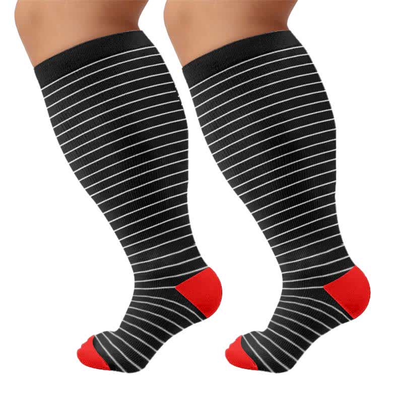 Chaussettes de compression grandes tailles à rayures arc-en-ciel - Noir (1 paire) - 4XL - image 9