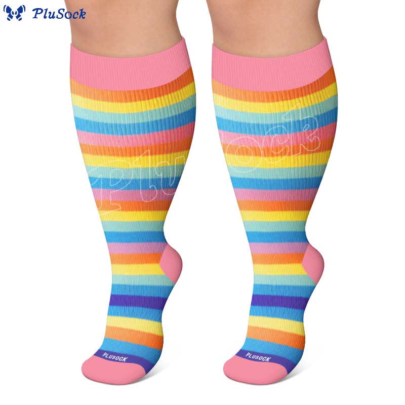 Chaussettes de compression grandes tailles à rayures arc-en-ciel - image 6