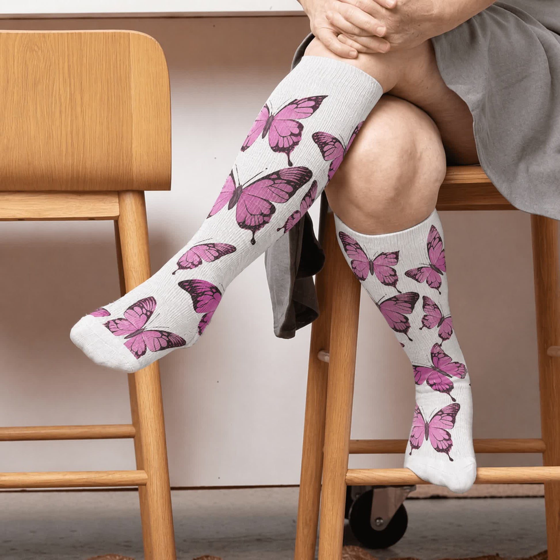 Chaussettes de compression Sweet Butterfly grandes tailles - Blanc (1 paire) - 4XL - image 1