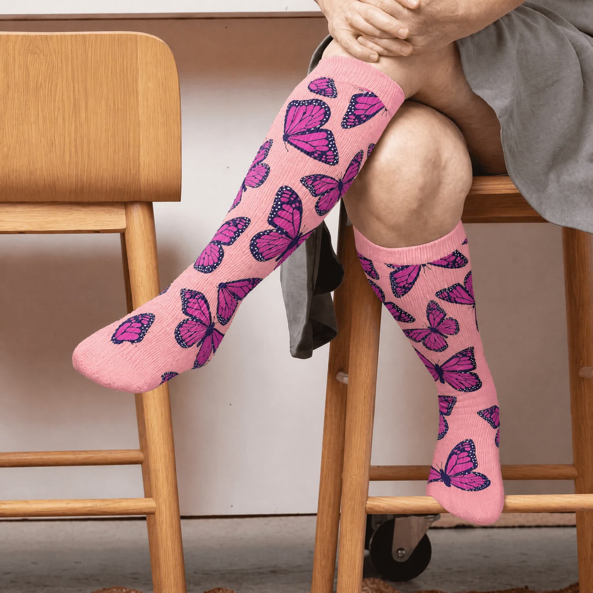 Chaussettes de compression Sweet Butterfly grandes tailles - Rose (1 paire) - 4XL - image 3