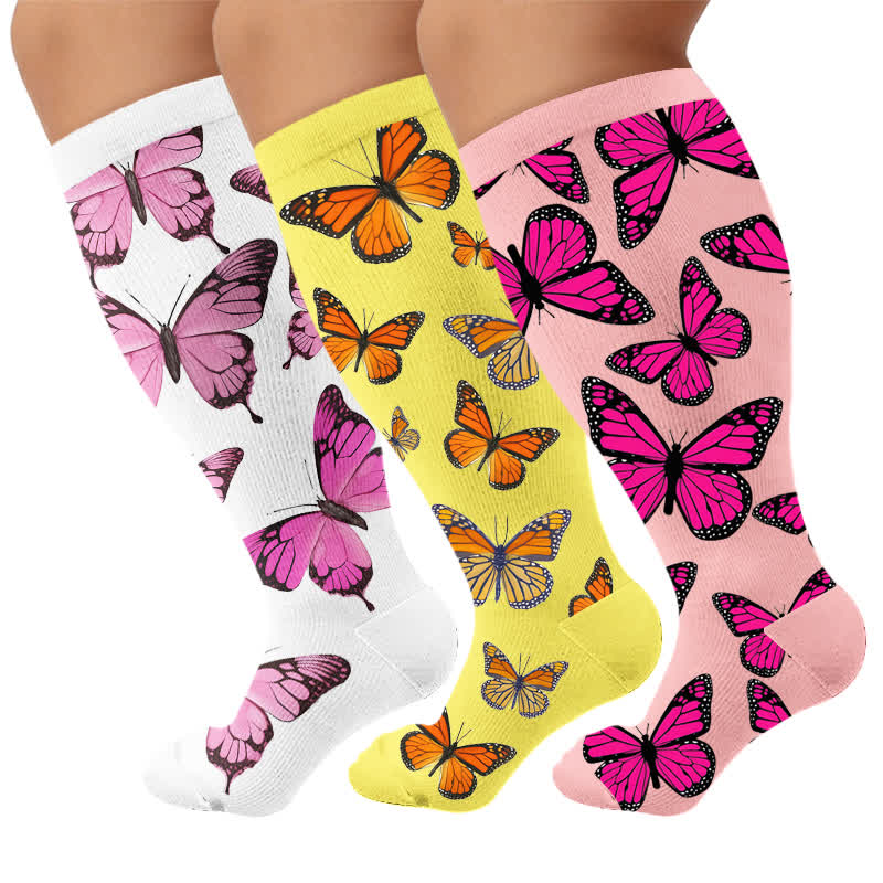 Chaussettes de compression Sweet Butterfly grandes tailles - Multicolore (3 paires) - 4XL - image 4