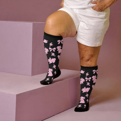 Chaussettes de compression grandes tailles à motif patte de chat blanche - Noir (1 paire) - 4XL - image 2