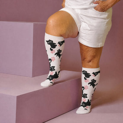 Chaussettes de compression grandes tailles à motif patte de chat blanche - Blanc (1 paire) - 4XL - image 1