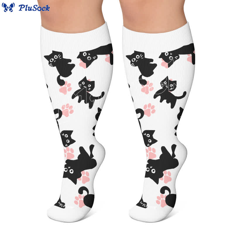 Chaussettes de compression grandes tailles à motif patte de chat blanche - image 5
