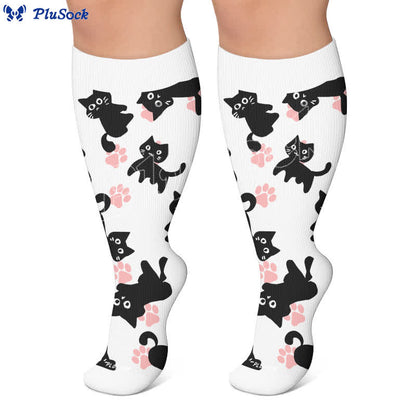 Chaussettes de compression grandes tailles à motif patte de chat blanche - image 5