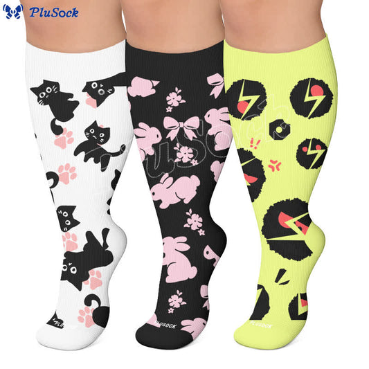 Chaussettes de compression grandes tailles à motif patte de chat blanche - image 0