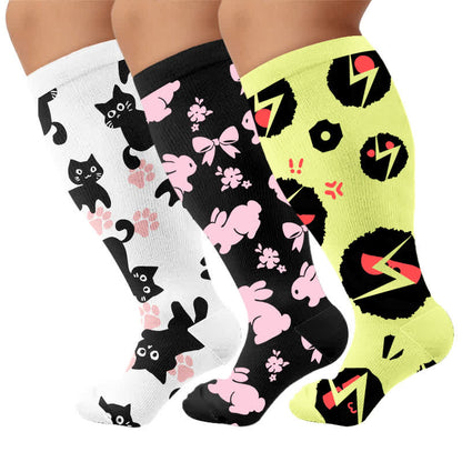 Chaussettes de compression grandes tailles à motif patte de chat blanche - Multicolore (3 paires) - 4XL - image 4