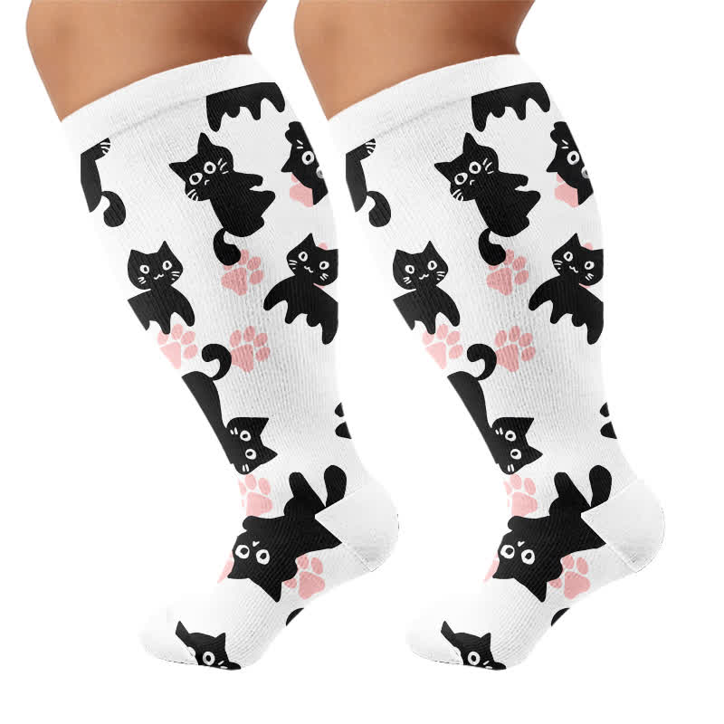 Chaussettes de compression grandes tailles à motif patte de chat blanche - image 8