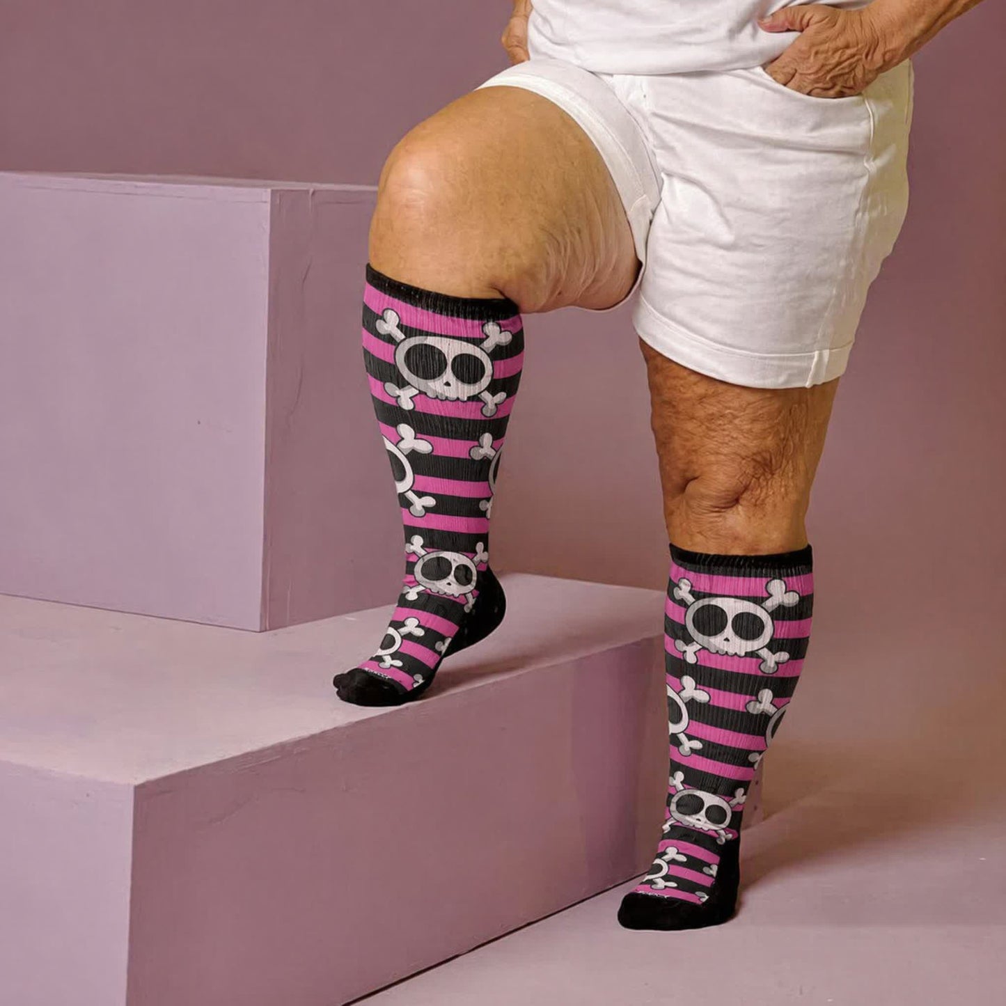 Chaussettes de compression Kawaii Skull grande taille - Rose (1 paire) - 4XL - image 2
