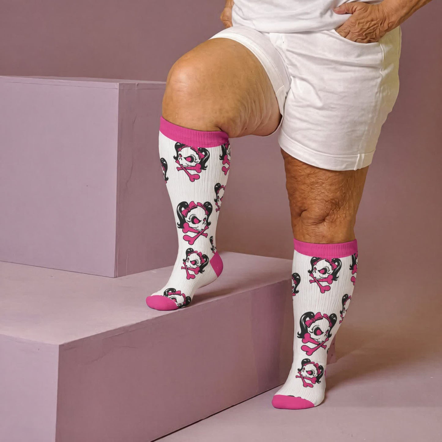 Chaussettes de compression Kawaii Skull grande taille - Blanc (1 paire) - 4XL - image 1