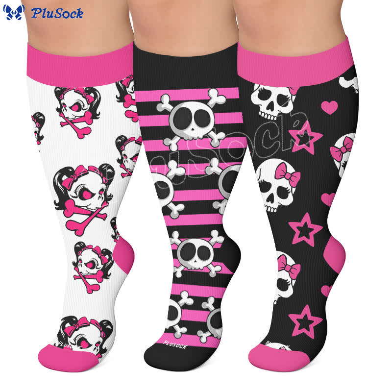 Chaussettes de compression Kawaii Skull grande taille - image 0