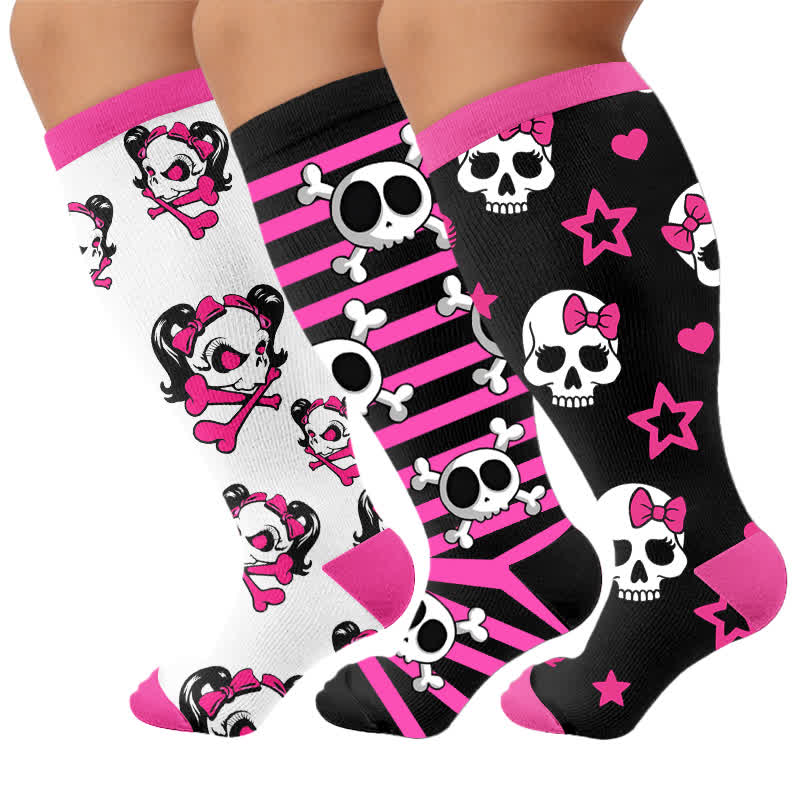 Chaussettes de compression Kawaii Skull grande taille - Multicolore (3 paires) - 4XL - image 4