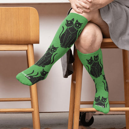 Chaussettes de compression grandes tailles à motif chat gothique - Vert (1 paire) - 4XL - image 3
